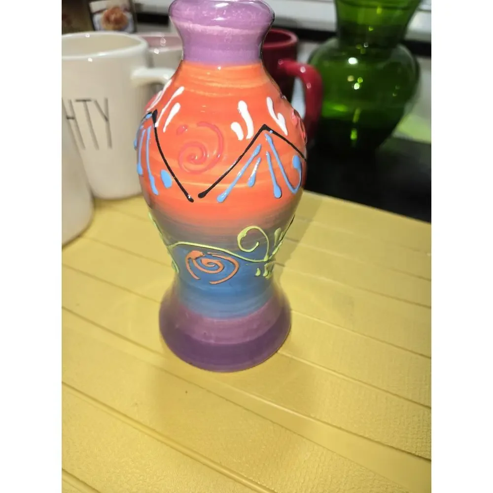 Handpainted Multicolor Ceramic Vase Abstract Swirl Decor Printed Backstamp Spain